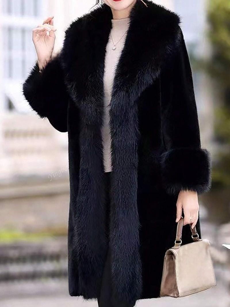 Women’s Thick Faux Rabbit Fur Mid-Length Leather Coat | same ANTHEM.