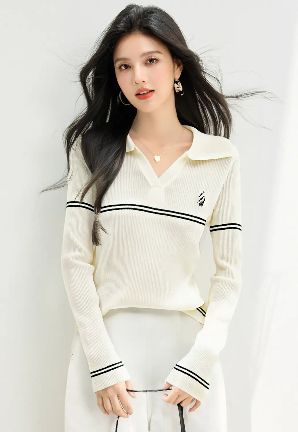 Women’s Polo Neck Striped Knit Sweater | same ANTHEM.