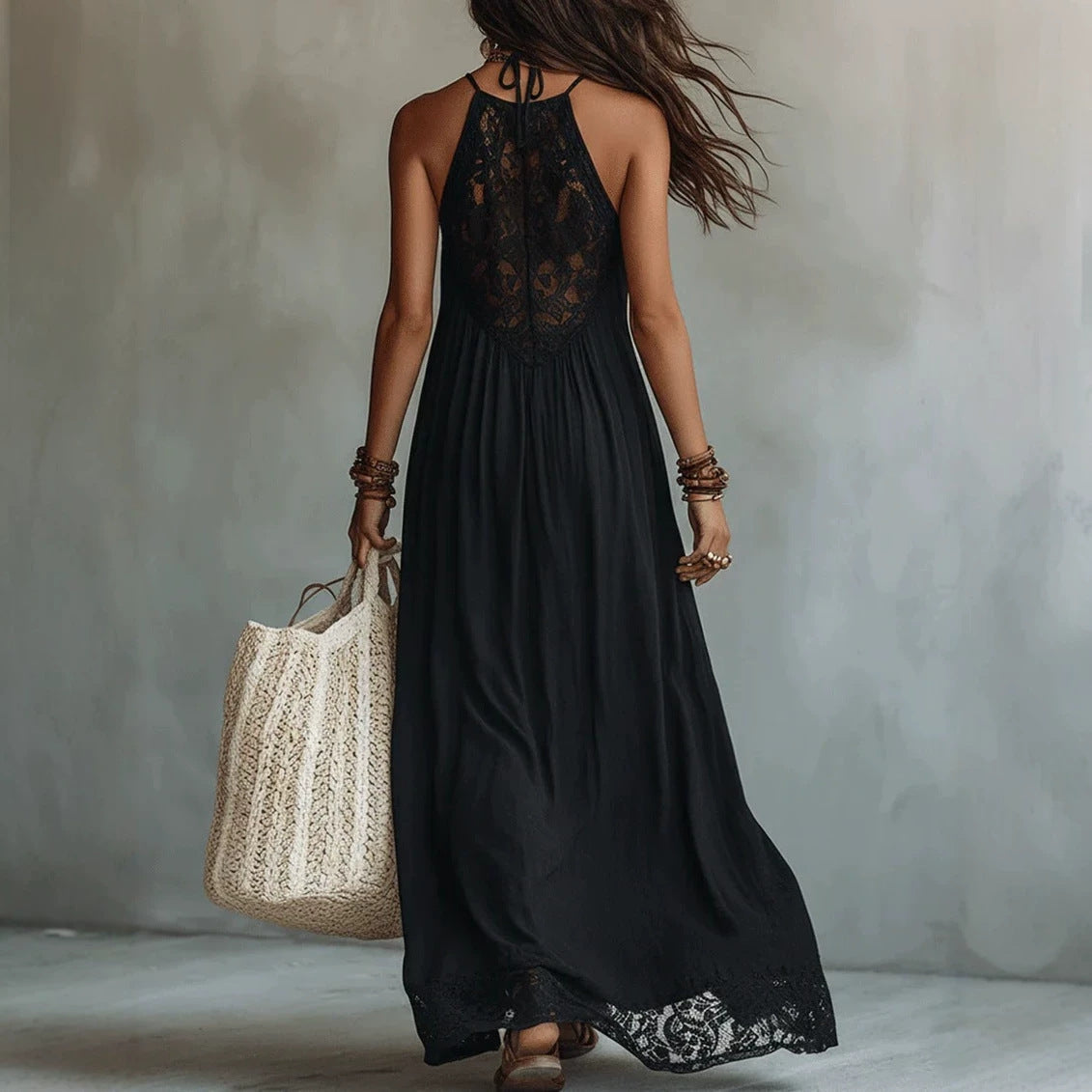 Long Black Boho Lace Dress |same ANTHEM.