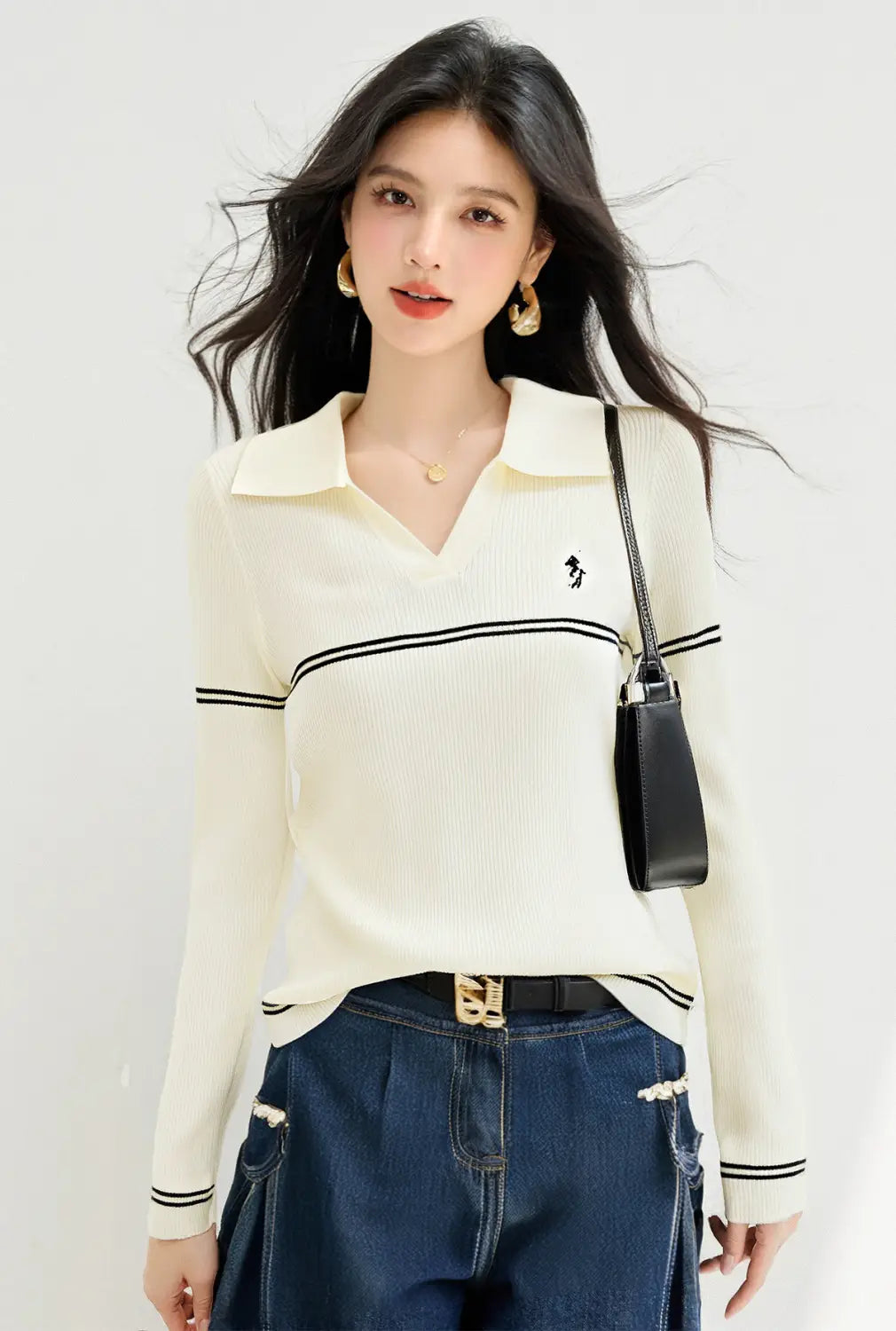 Women’s Polo Neck Striped Knit Sweater | same ANTHEM.