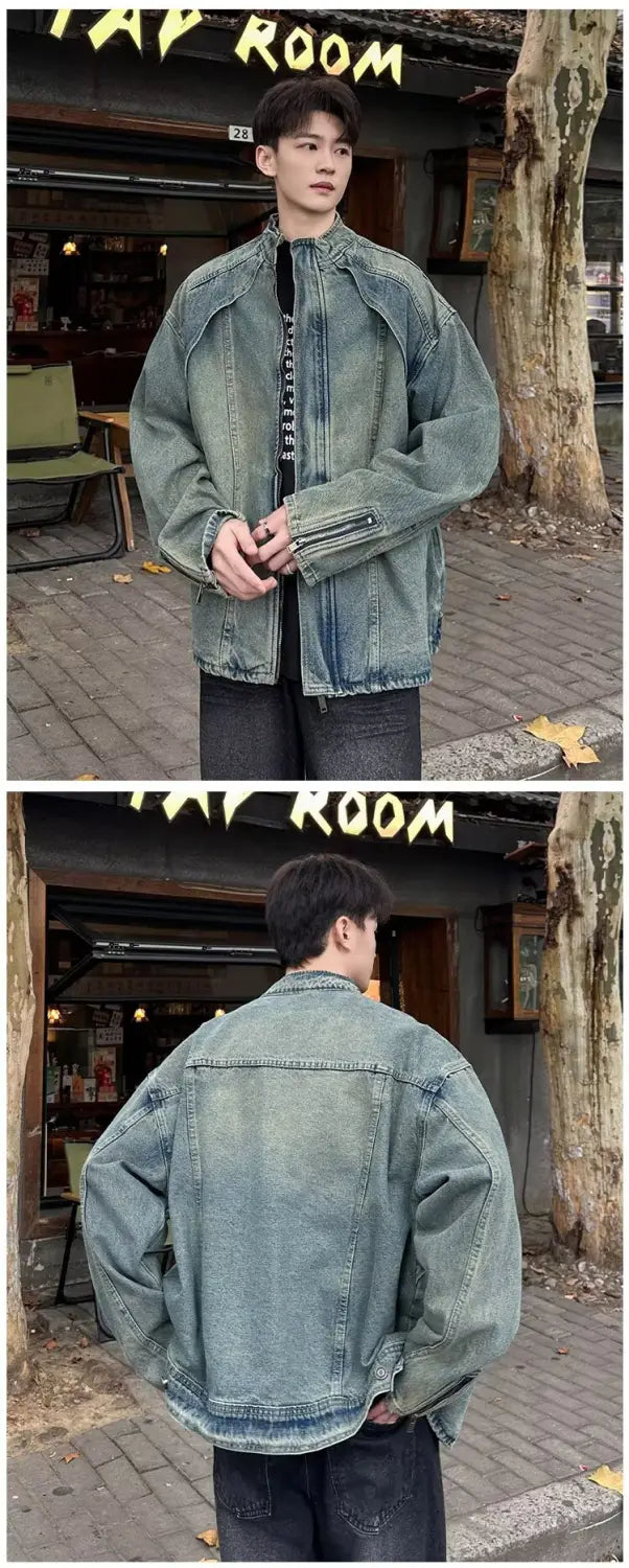 Men’s Washed Denim Zipper Jacket | same ANTHEM.