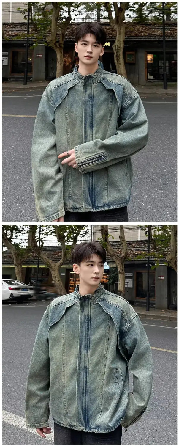 Men’s Washed Denim Zipper Jacket | same ANTHEM.