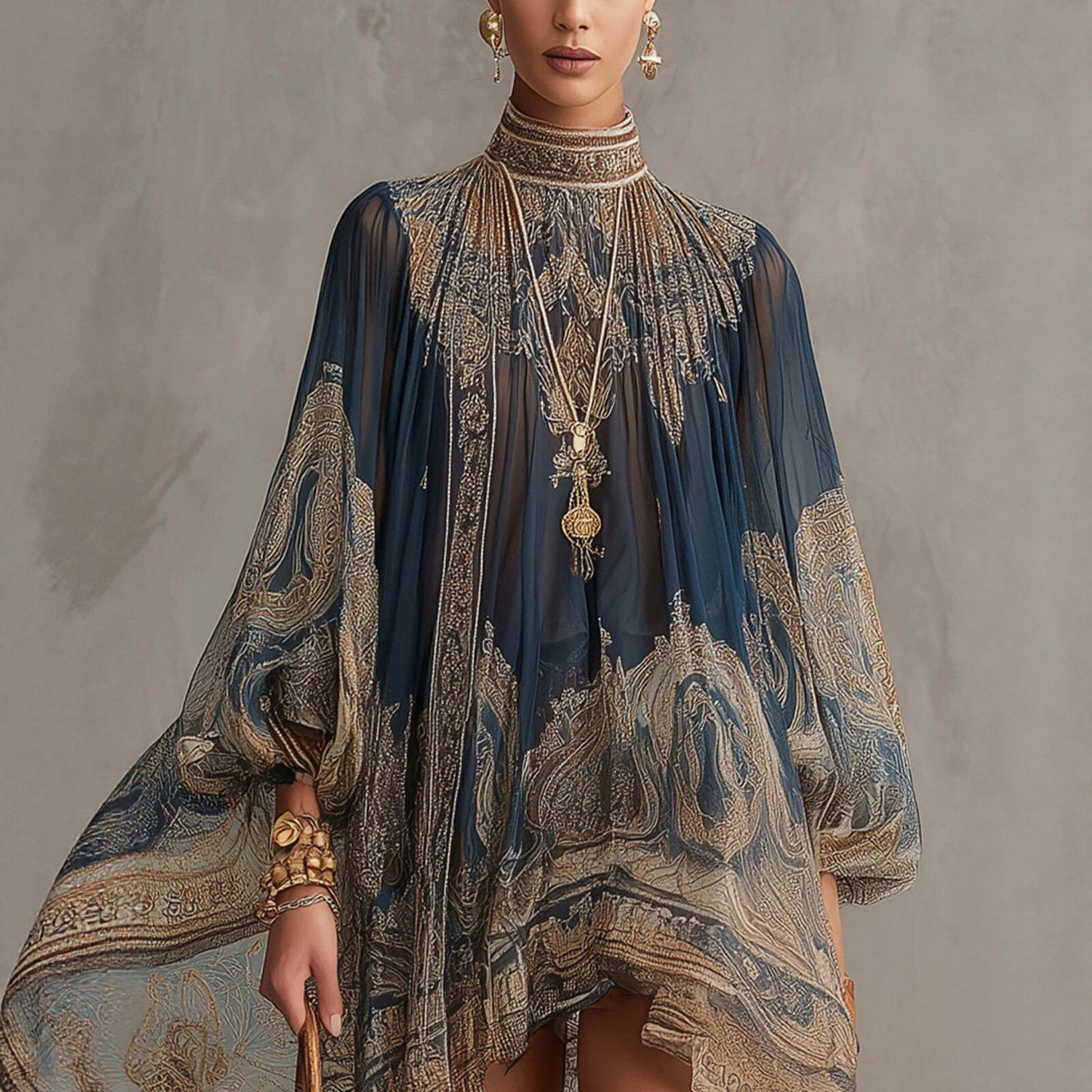 Printed Long Sleeve Loose Dress | same ANTHEM.