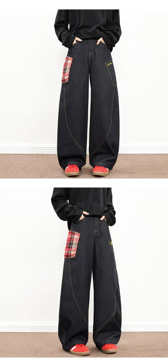 Plaid Patchwork Wide Pants | same ANTHEM.