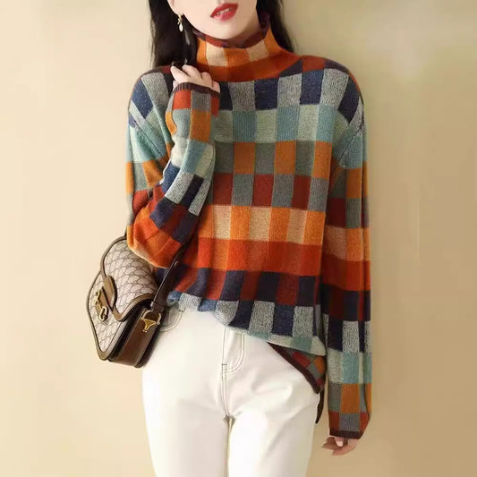 High Neck Plaid Sweater Women | Autumn & Winter Cozy Top | same ANTHEM.