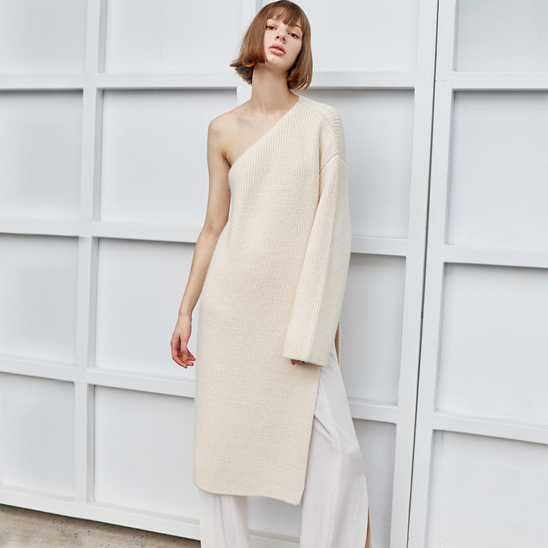 Knitted One Shoulder Sweater Dress | same ANTHEM.