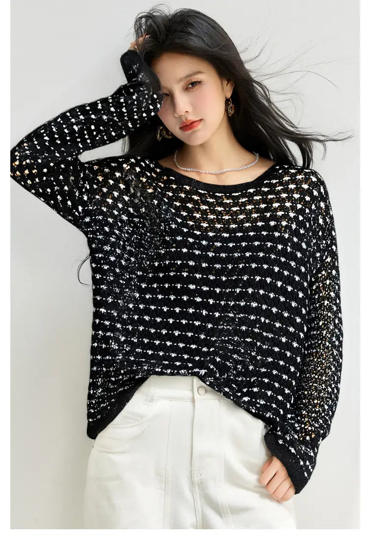 Women’s Linen Hollow Knit Crochet Top | same ANTHEM.