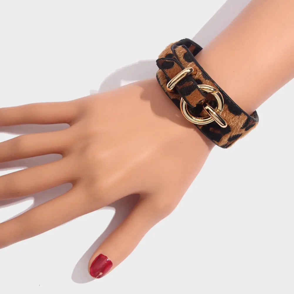 Leopard Leather Bangle Bracelet – Vintage Boho Punk Style | same ANTHEM