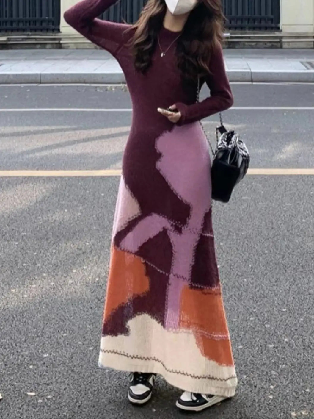 Contrasting Pattern Mohair Knitted Dress | same ANTHEM.