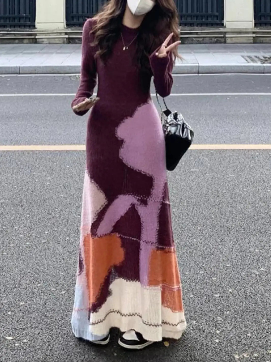 Contrasting Pattern Mohair Knitted Dress | same ANTHEM.