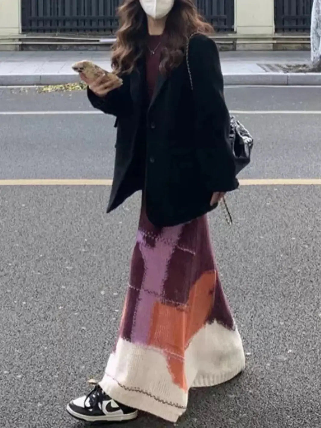 Contrasting Pattern Mohair Knitted Dress | same ANTHEM.