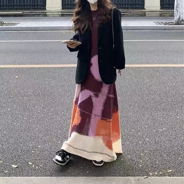 Contrasting Pattern Mohair Knitted Dress | same ANTHEM.