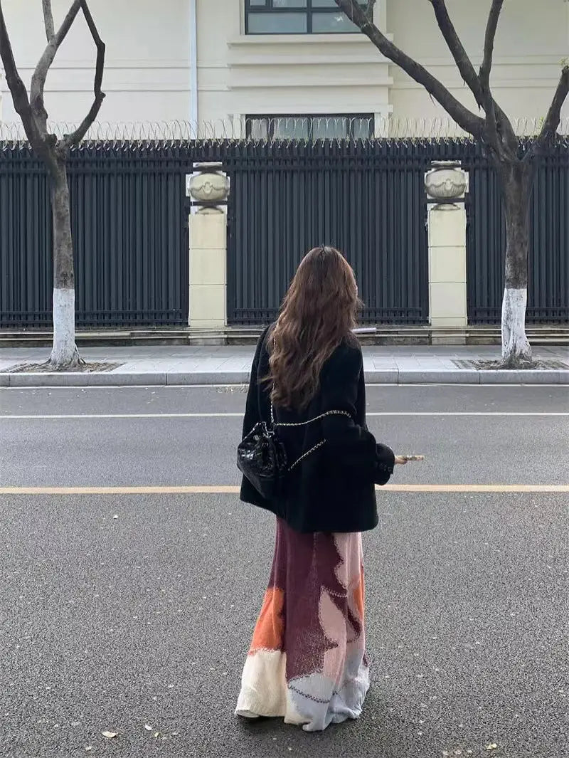 Contrasting Pattern Mohair Knitted Dress | same ANTHEM.