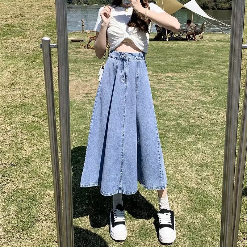 A-Line Denim Skirt for Soulmates | Mid-Length Dream Look – Same ANTHEM - Light Blue / 2XL