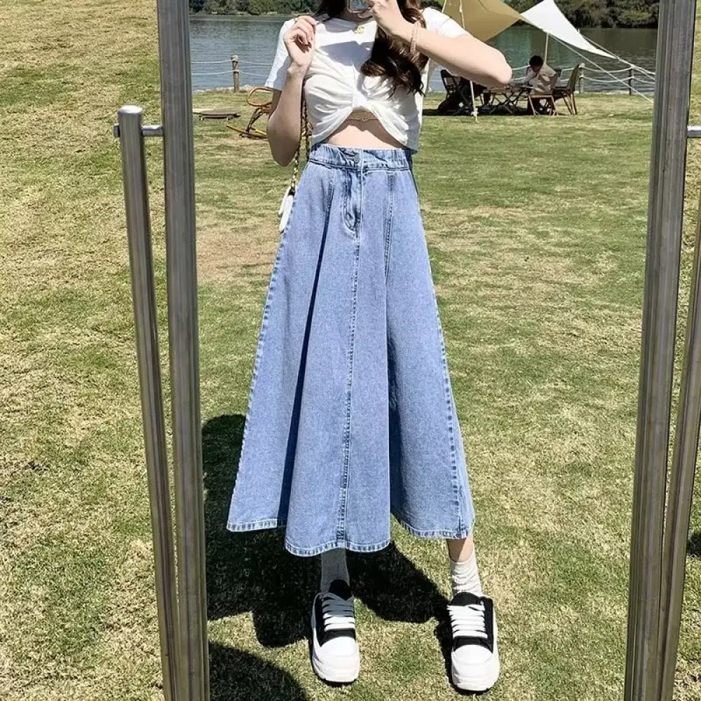 A-Line Denim Skirt for Soulmates | Mid-Length Dream Look – Same ANTHEM - Light Blue / 2XL