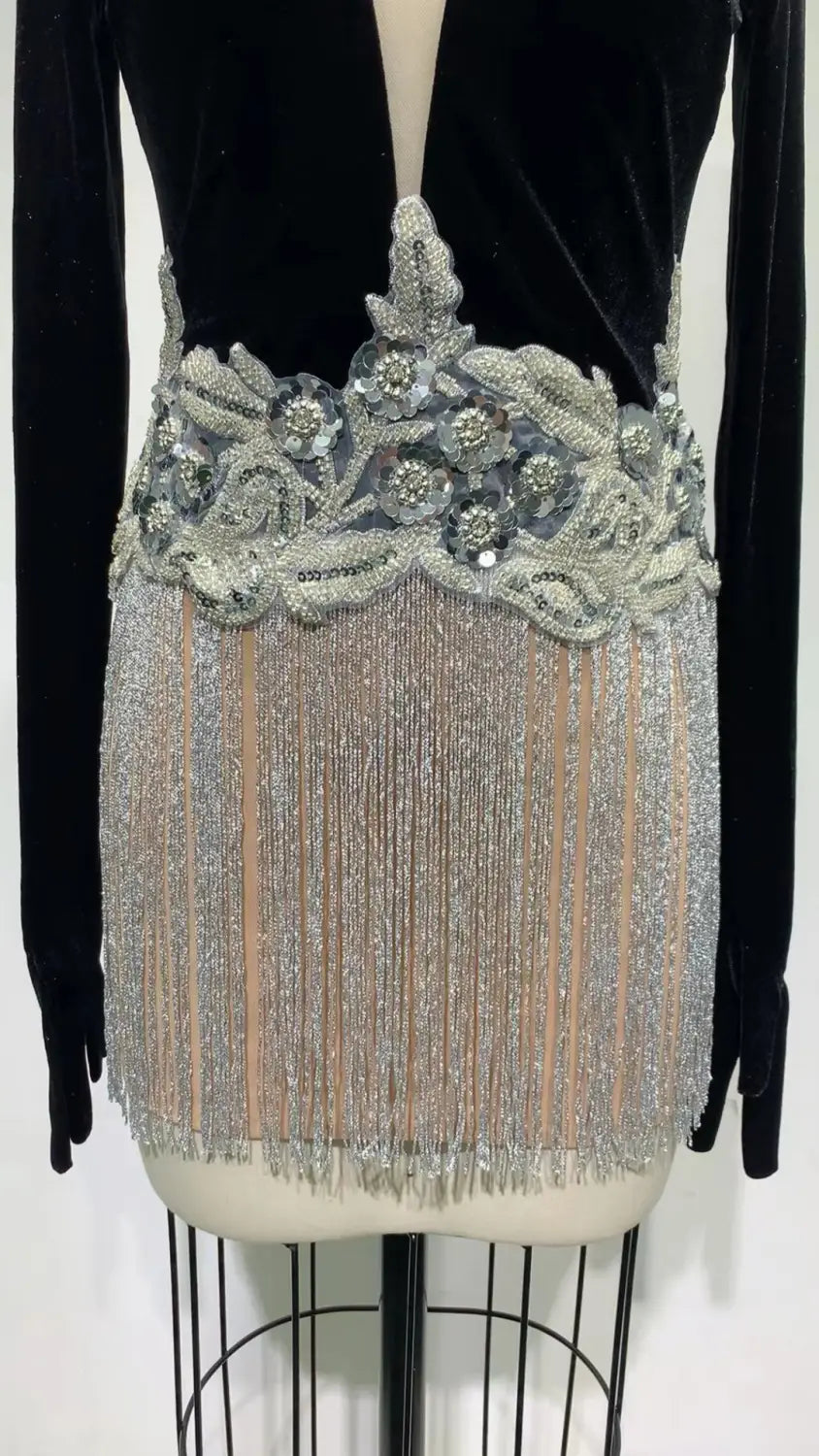 Beaded Sequin Fringed Sleeveless Glove Dress