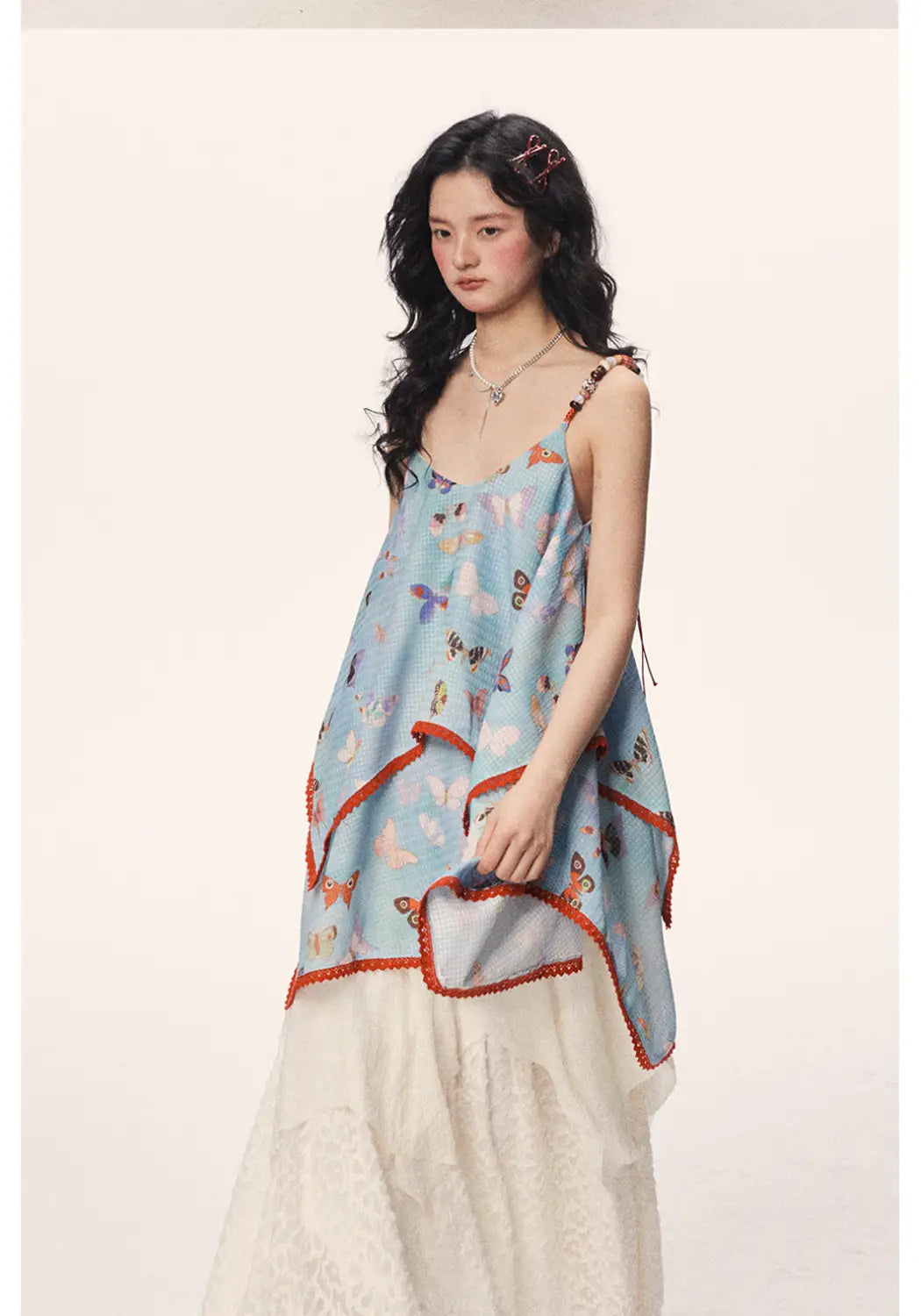 Butterfly Beaded Cute Girly Style Sling Short Dress