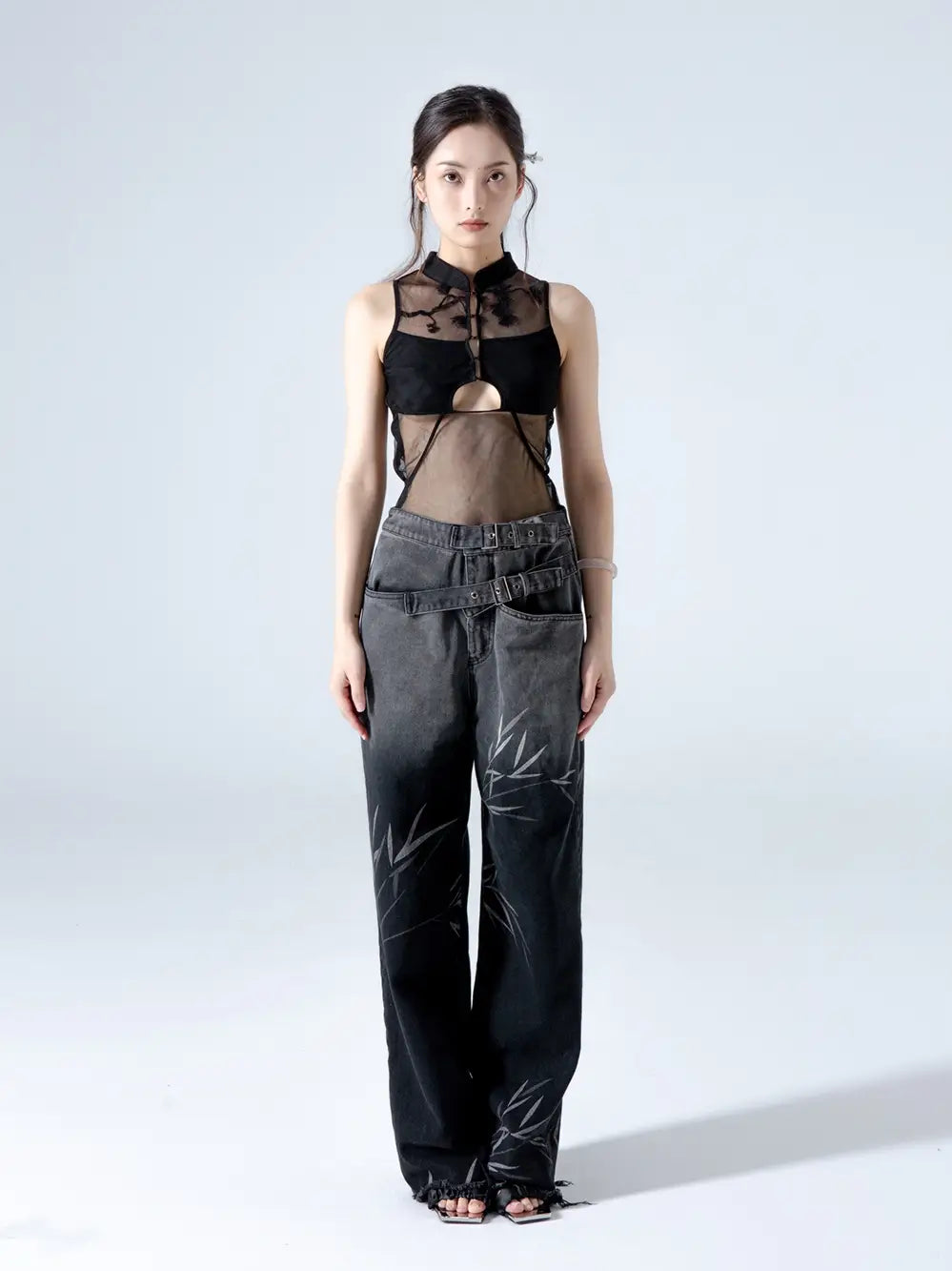 Embroidered Black Gauze Top | same ANTHEM.