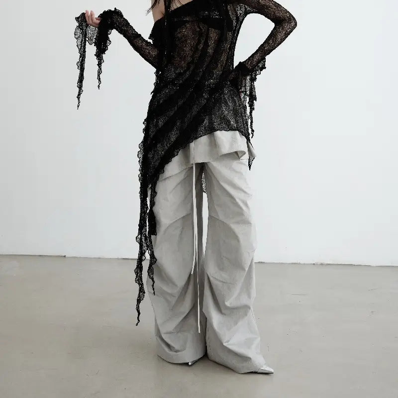 Washed Dirty Dyed Cotton Two-piece Removable Flounced Skirt Swing Casual Pants