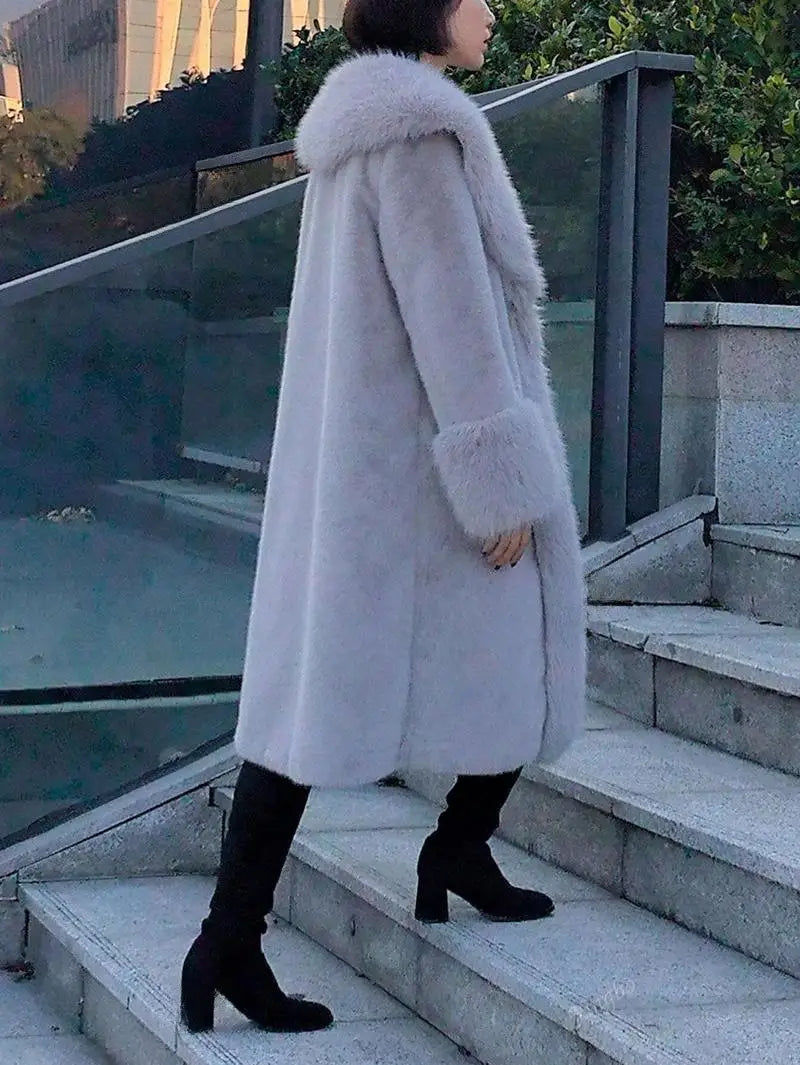 Women’s Thick Faux Rabbit Fur Mid-Length Leather Coat | same ANTHEM.