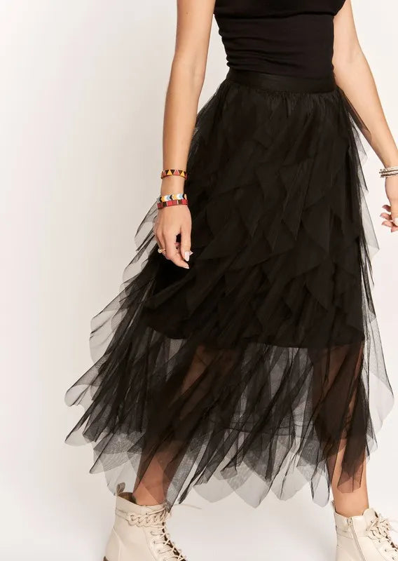 ADORA Ruffled Elastic Waist Midi Skirt | Dreamy Romantic Chic | same ANTHEM - Black / L