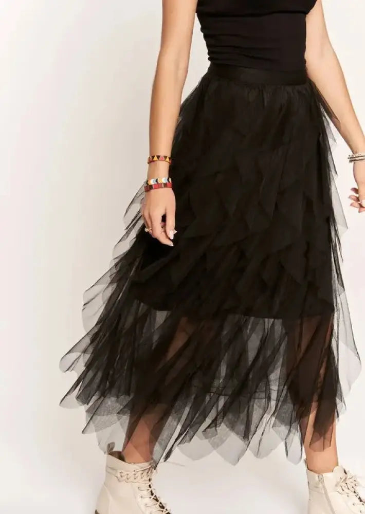 ADORA Ruffled Elastic Waist Midi Skirt | Dreamy Romantic Chic | same ANTHEM - Black / L