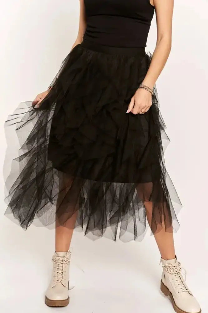 ADORA Ruffled Elastic Waist Midi Skirt | Dreamy Romantic Chic | same ANTHEM - Black / S