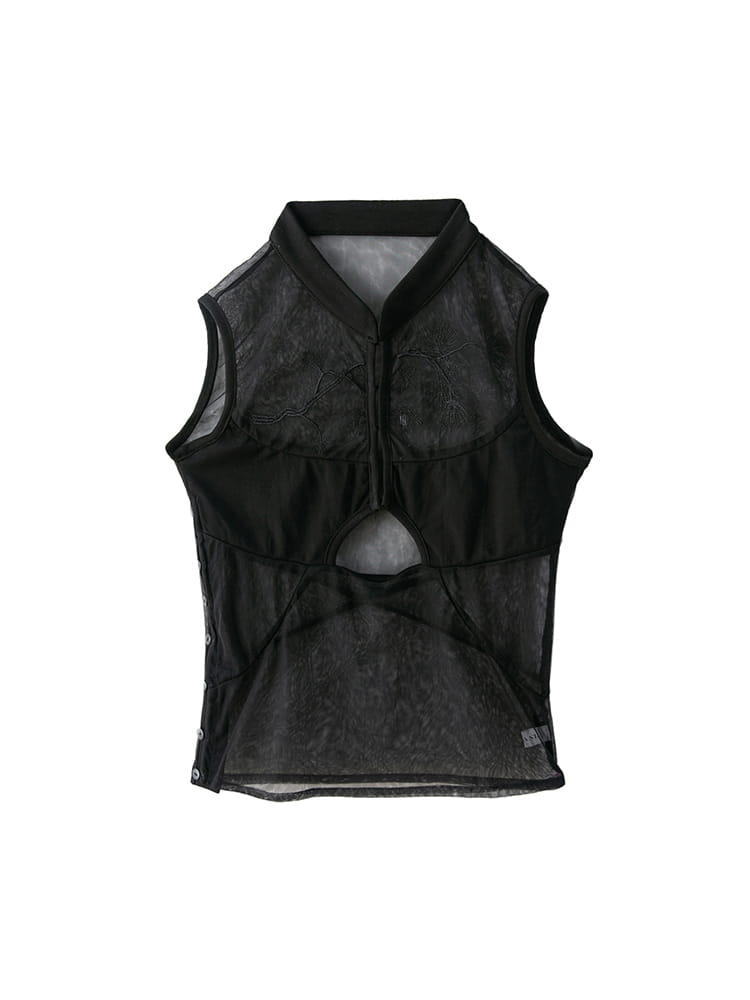 Embroidered Black Gauze Top | same ANTHEM.