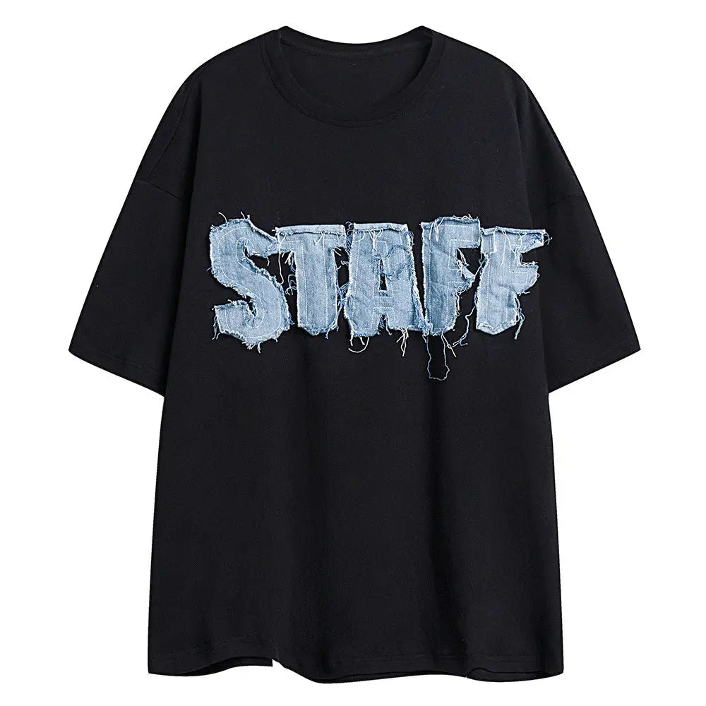 Alphabet Denim Patch T-Shirt – same ANTHEM. Soulmate Streetwear - Black / S
