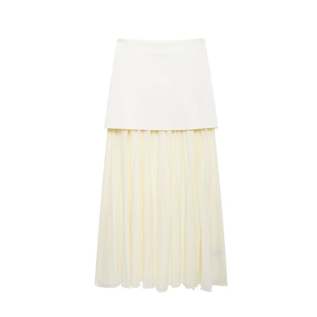 American Knitted Pleated Patchwork Skirt | Dreamy Romantic Chic | same ANTHEM - Off white / S