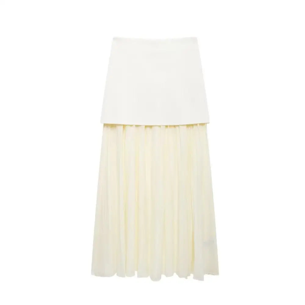 American Knitted Pleated Patchwork Skirt | Dreamy Romantic Chic | same ANTHEM - Off white / S