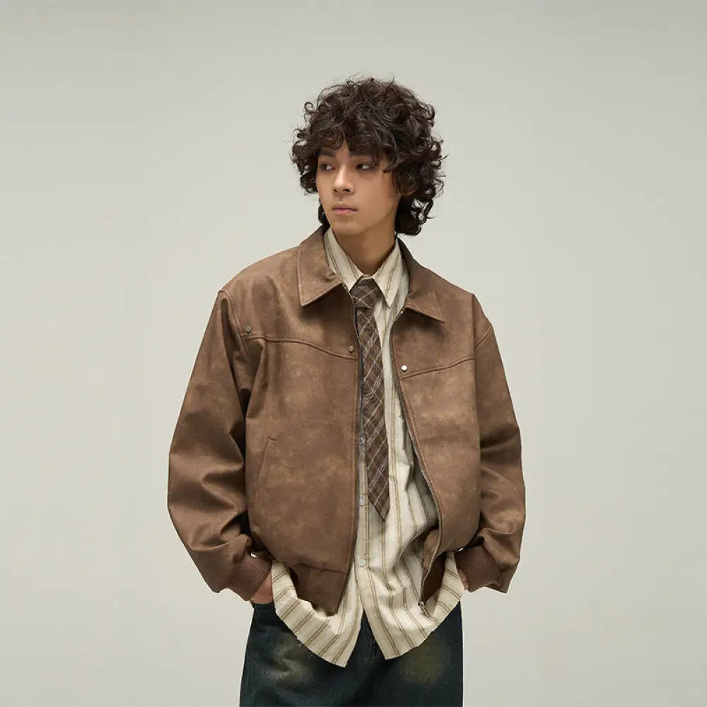 American Retro Brown Leather Jacket for Men – Classic Casual Streetwear | same ANTHEM - Dark brown / 2XL