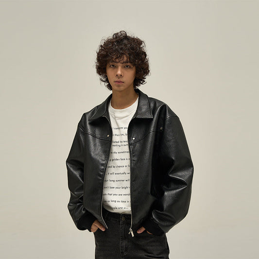American Retro Brown Leather Jacket for Men – Classic Casual Streetwear | same ANTHEM - Black / 2XL