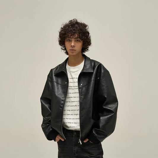 American Retro Brown Leather Jacket for Men – Classic Casual Streetwear | same ANTHEM - Black / 2XL