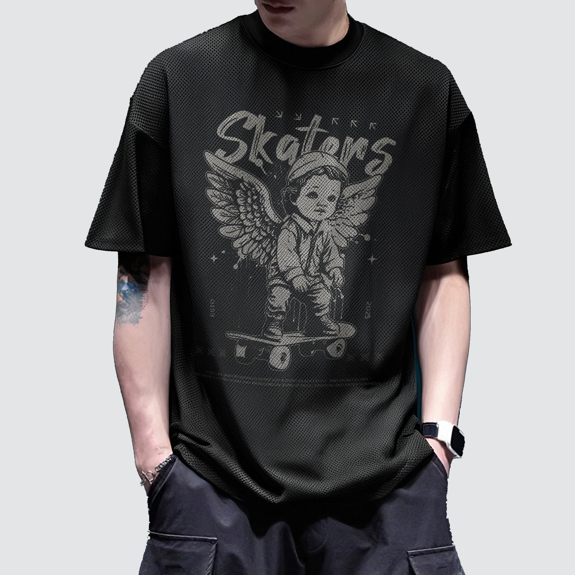 Angel Mesh Breathable Streetwear T-Shirt – Loose Skate Wear | same ANTHEM