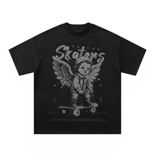 Angel Mesh Breathable Streetwear T-Shirt – Loose Skate Wear | same ANTHEM