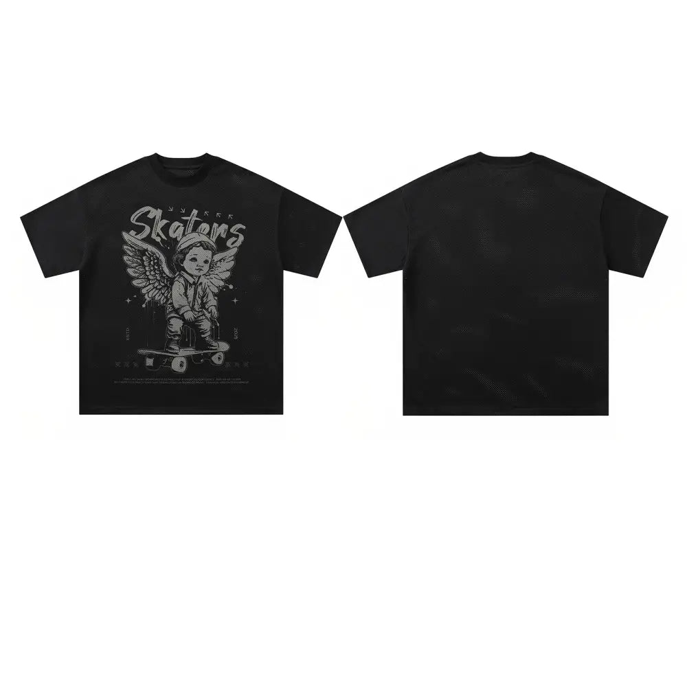 Angel Mesh Breathable Streetwear T-Shirt – Loose Skate Wear | same ANTHEM
