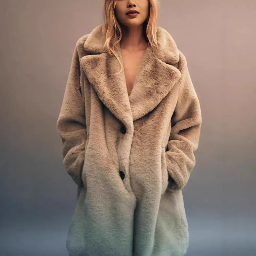 Fall Winter Fashion Artificial Fur Women’s Warm Mid-length Coat - Deep Khaki / L - Bag