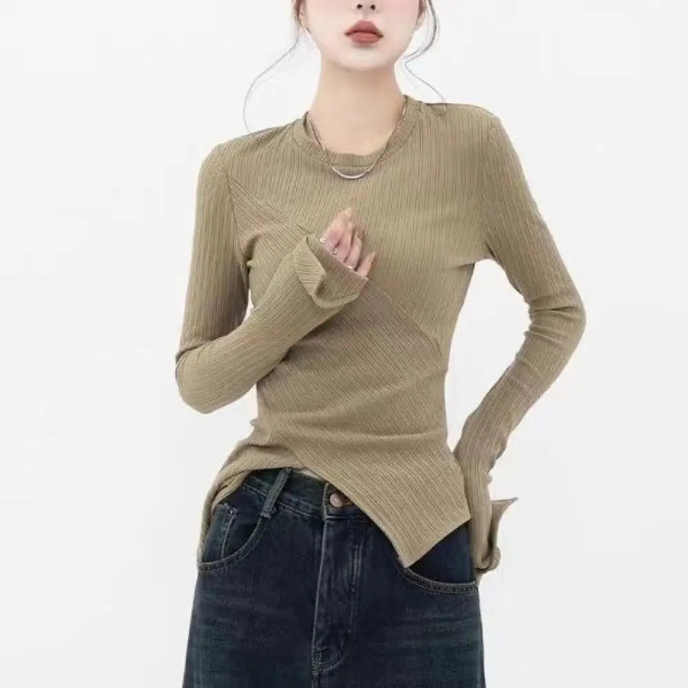 Asymmetric Loose Fit Knitting Sweater – dreamy chic streetwear | same ANTHEM. - khaki / S