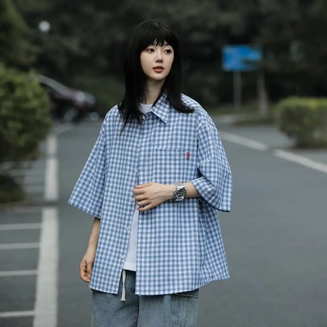Retro Relaxed-fit Casual Three-quarter-sleeve Shirt