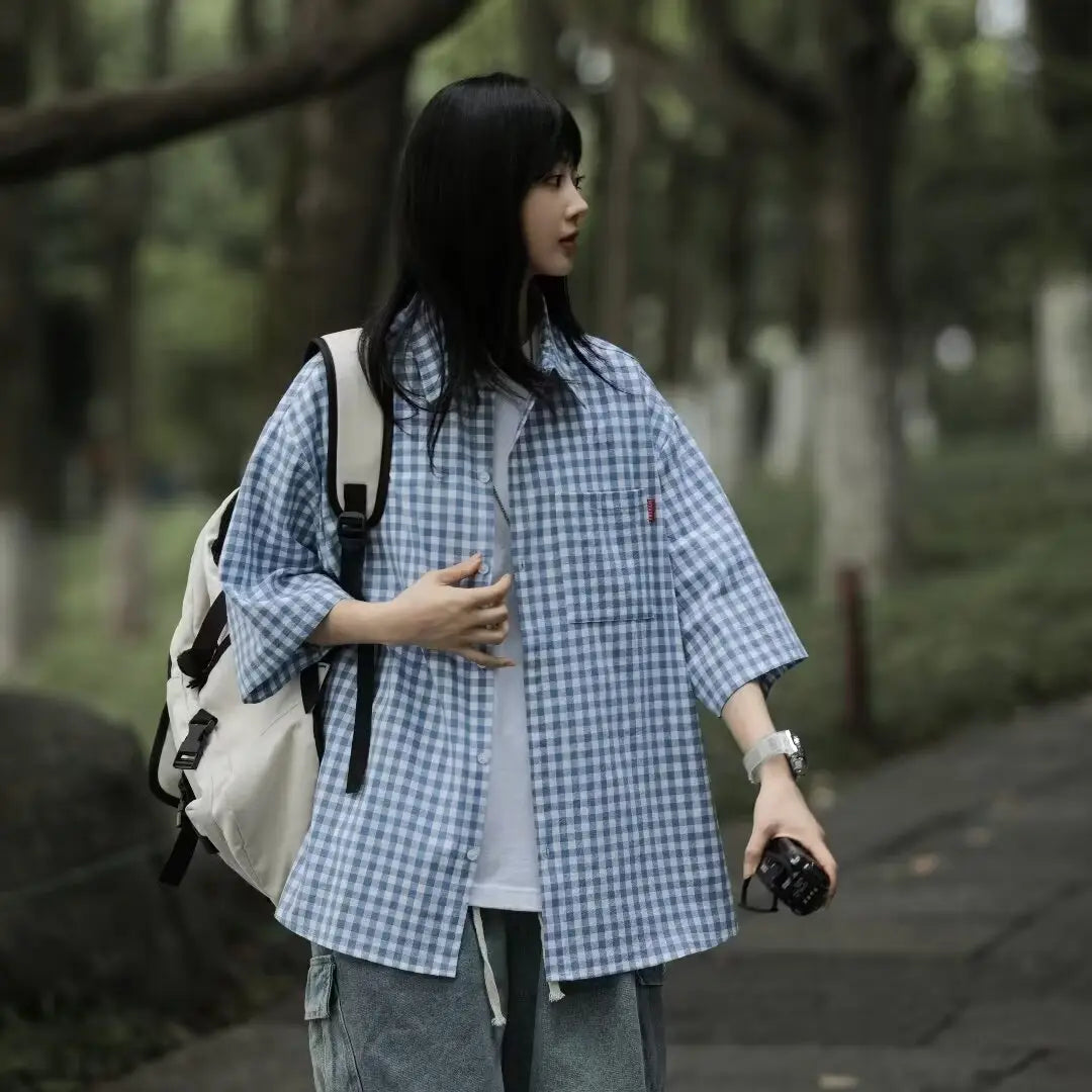Retro Relaxed-fit Casual Three-quarter-sleeve Shirt