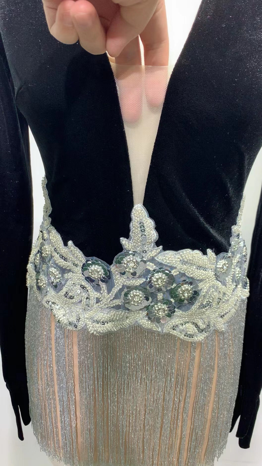 Beaded Sequin Fringed Sleeveless Glove Dress - Bag