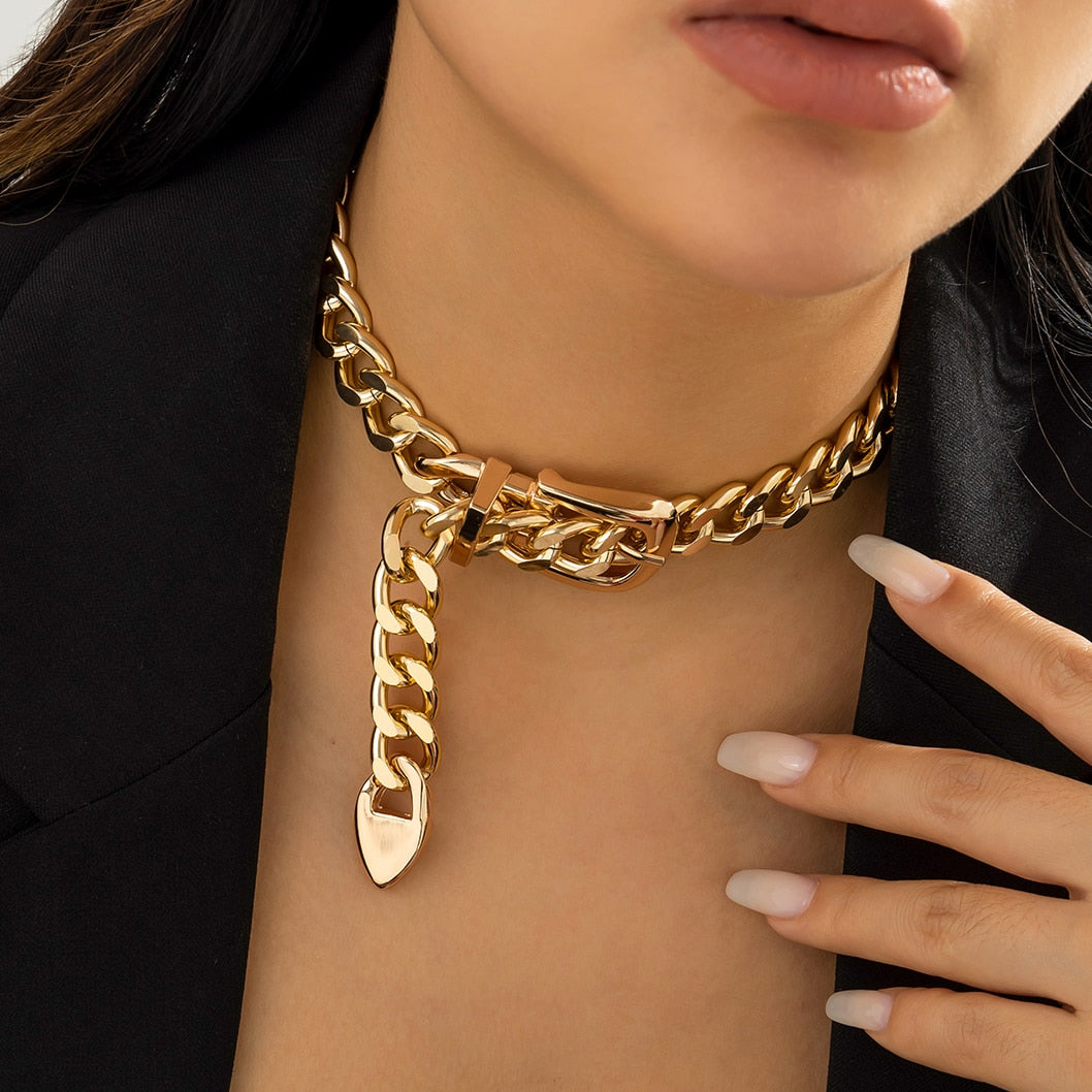 Belt Choker Necklace | Punk Chunky Chain Jewelry for Women | same ANTHEM.