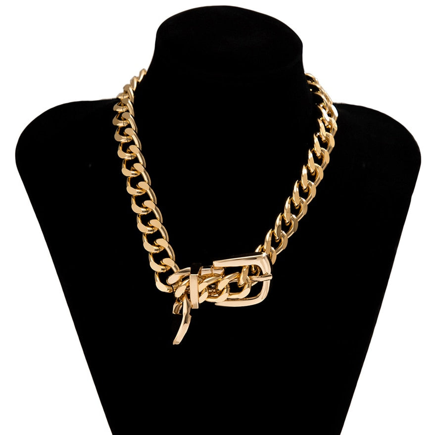 Belt Choker Necklace | Punk Chunky Chain Jewelry for Women | same ANTHEM. - Gold Color
