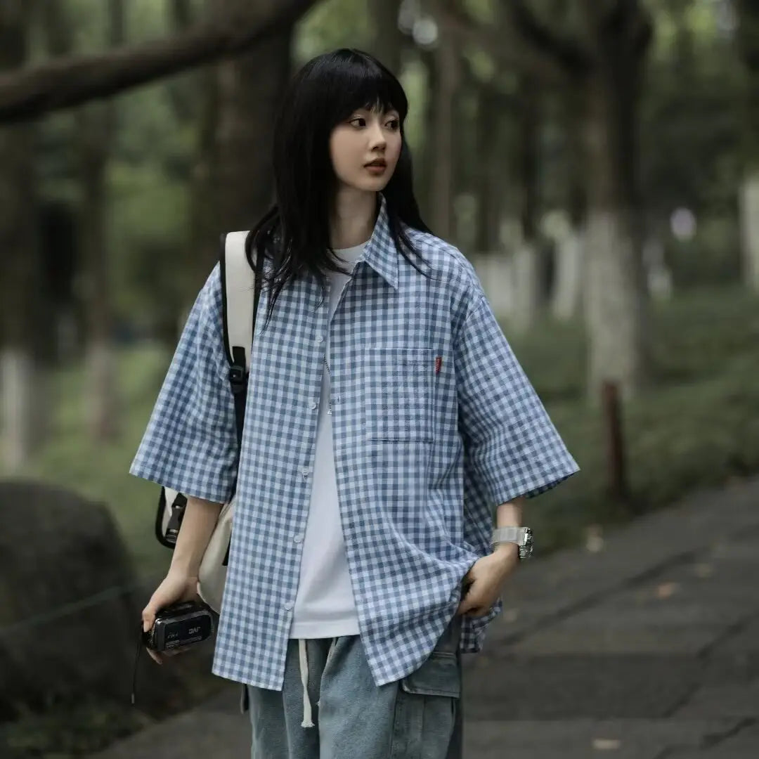 Retro Relaxed-fit Casual Three-quarter-sleeve Shirt