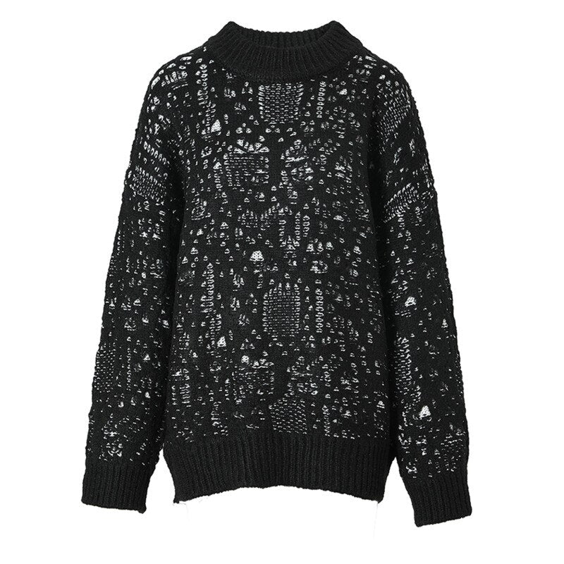 Black Jacquard Oversized Knit Sweater – Dreamy Soft Pullover | same ANTHEM - black / One Size