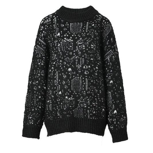 Black Jacquard Oversized Knit Sweater – Dreamy Soft Pullover | same ANTHEM - black / One Size