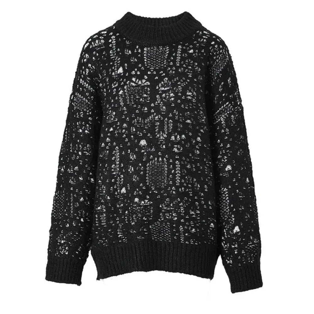 Black Jacquard Oversized Knit Sweater – Dreamy Soft Pullover | same ANTHEM - black / One Size
