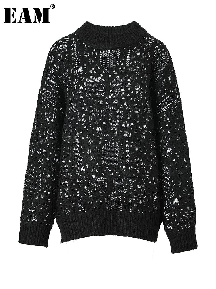 Black Jacquard Oversized Knit Sweater – Dreamy Soft Pullover | same ANTHEM - black / One Size