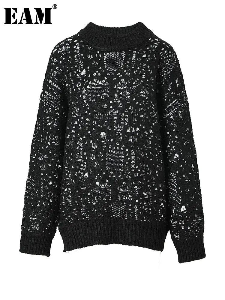 Black Jacquard Oversized Knit Sweater – Dreamy Soft Pullover | same ANTHEM - black / One Size